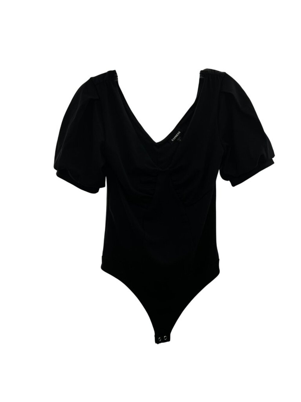Express Women's Bodysuit Short Puff Sleeve V-Neck Black Size Medium